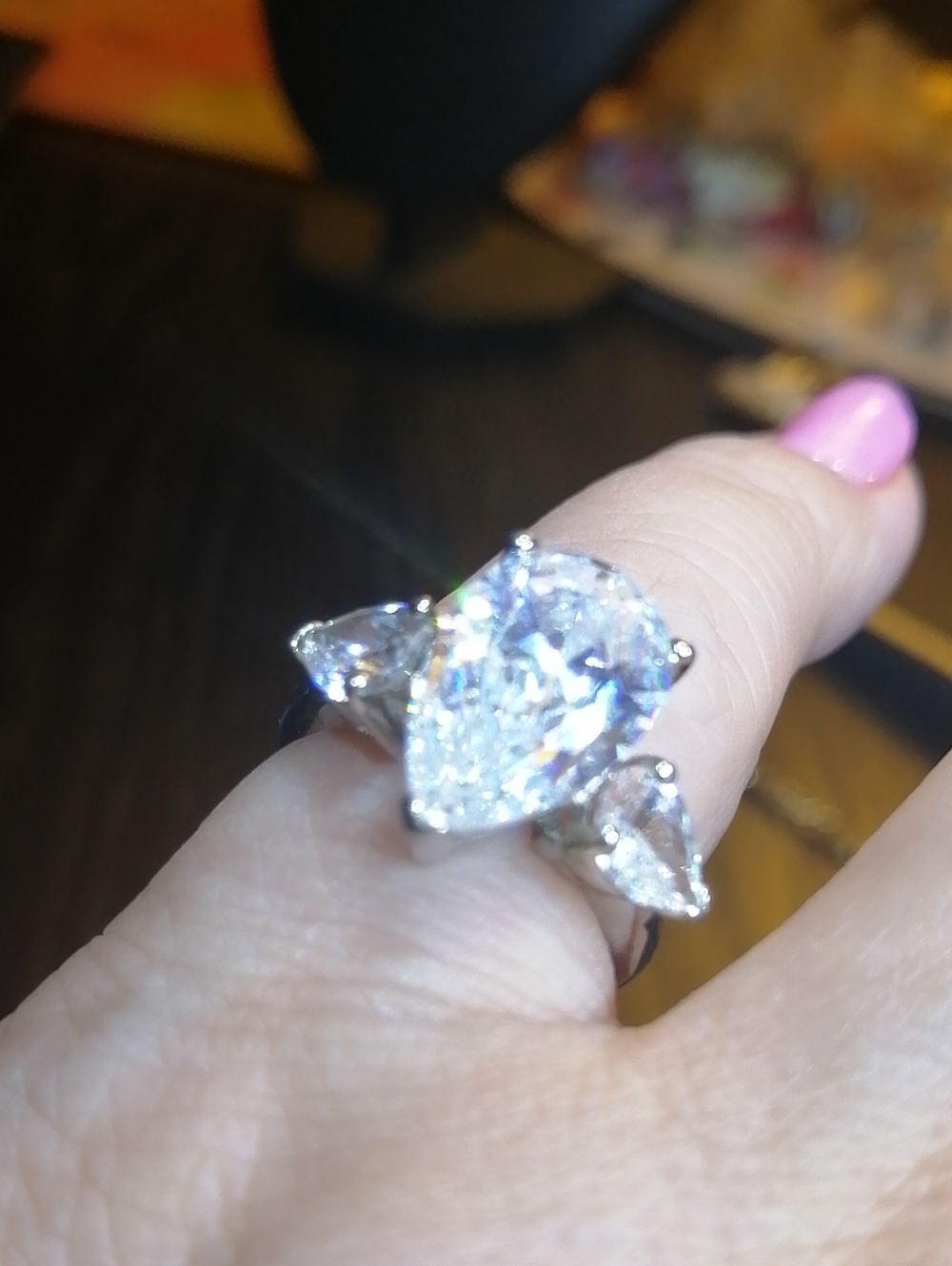 Sparkling Pear-Cut Cubic Zirconia Three-Stone Ring Size 6